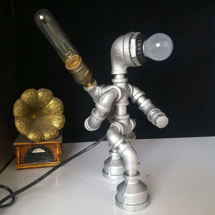 Vintage Steampunk Plumbing Robot Decor 1-Light Table Lamp