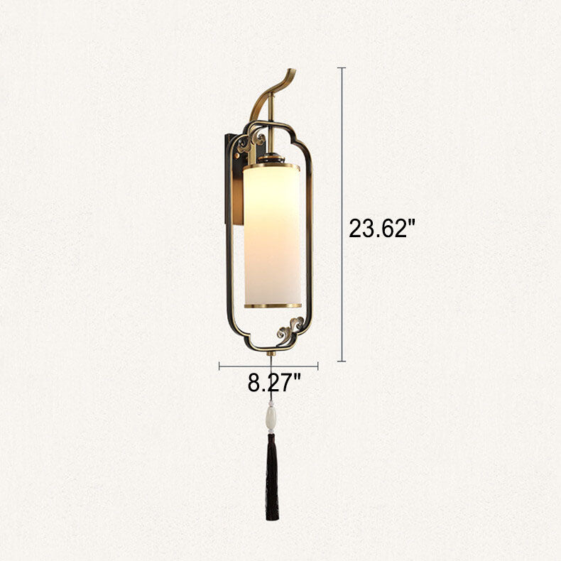 Modern Chinese Brass Glass Column 1-Light Wall Sconce Lamp