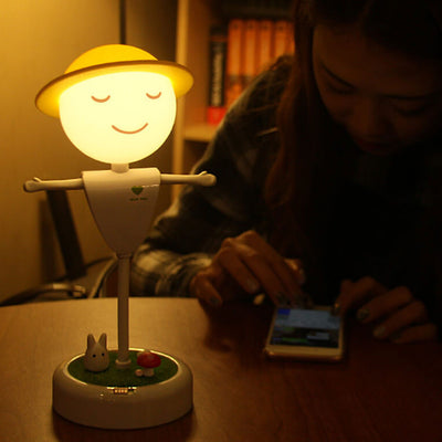 Cartoon Vogelscheuche lächelndes Gesicht USB Lade LED Nachtlicht Tischlampe 