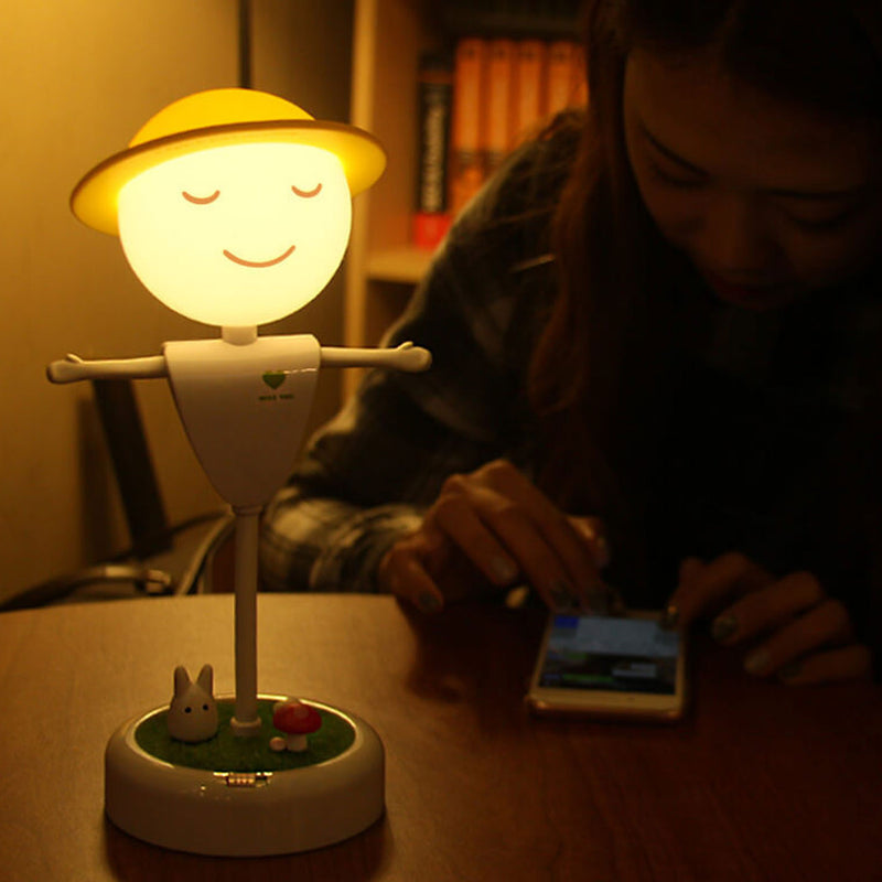 Dessin animé épouvantail visage souriant USB charge LED veilleuse lampe de table 