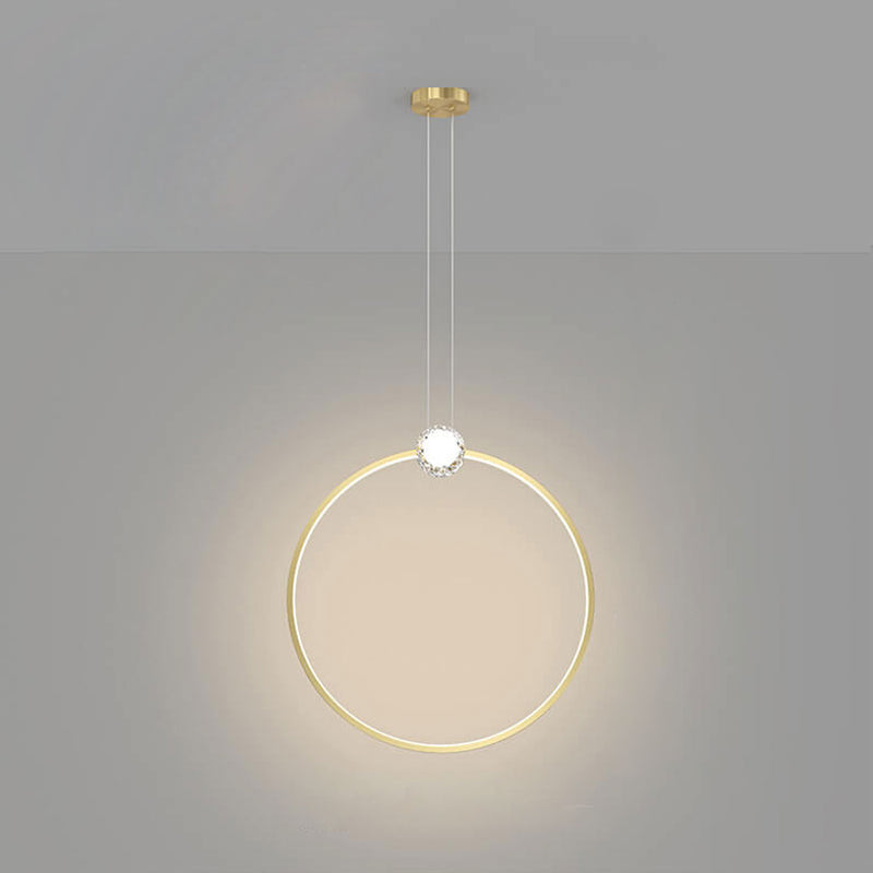 Modern Minimalist Light Luxury All Copper Crystal Ring LED Pendant Light