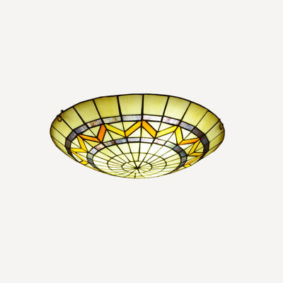 European Tiffany Stained Glass Round 2/3 Light Flush Mount Ceiling Light