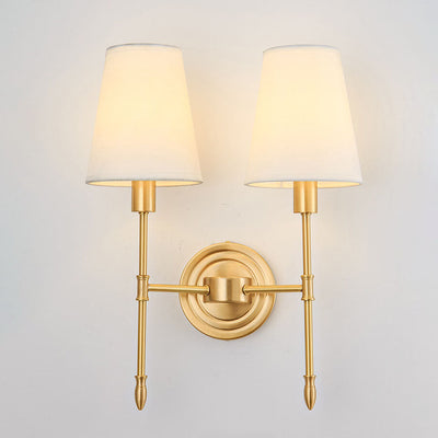 Modern Minimalist Brass Fabric Glass Straight Arm 1/2 Light Wall Sconce Lamp