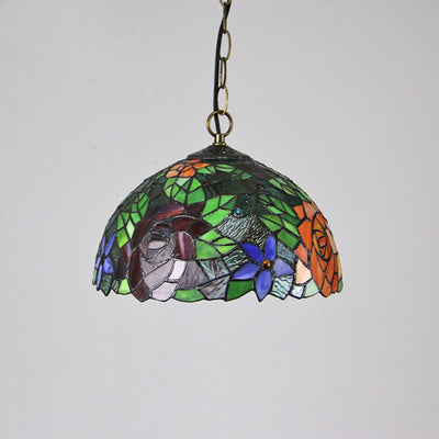 Tiffany Baroque Stained Glass Round Dome 1-Light Pendant Light