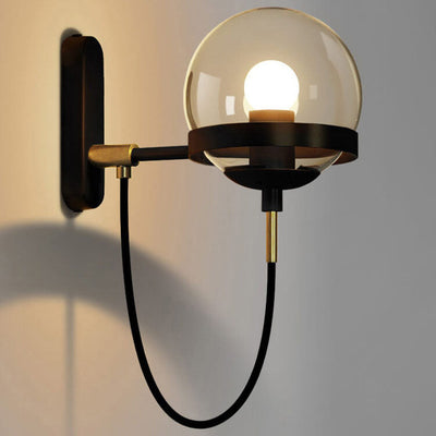 Modern Minimalist Round Ball Electroplated Copper Glass 1-Light Wall Sconce Lamp For Bedroom