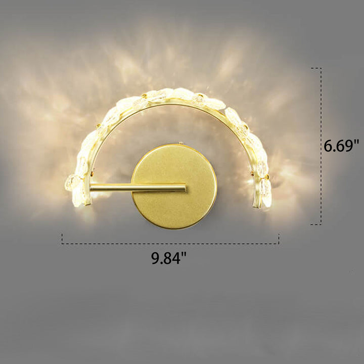 Aplique de pared LED en forma de media luna con flor de cristal dorado nórdico 