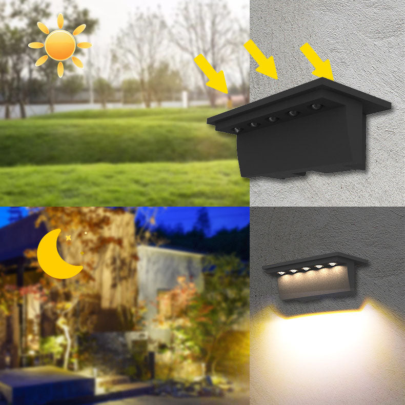 Modern Solar Step Geometry Outdoor Waterproof LED Patio Wall Sconce Lamp