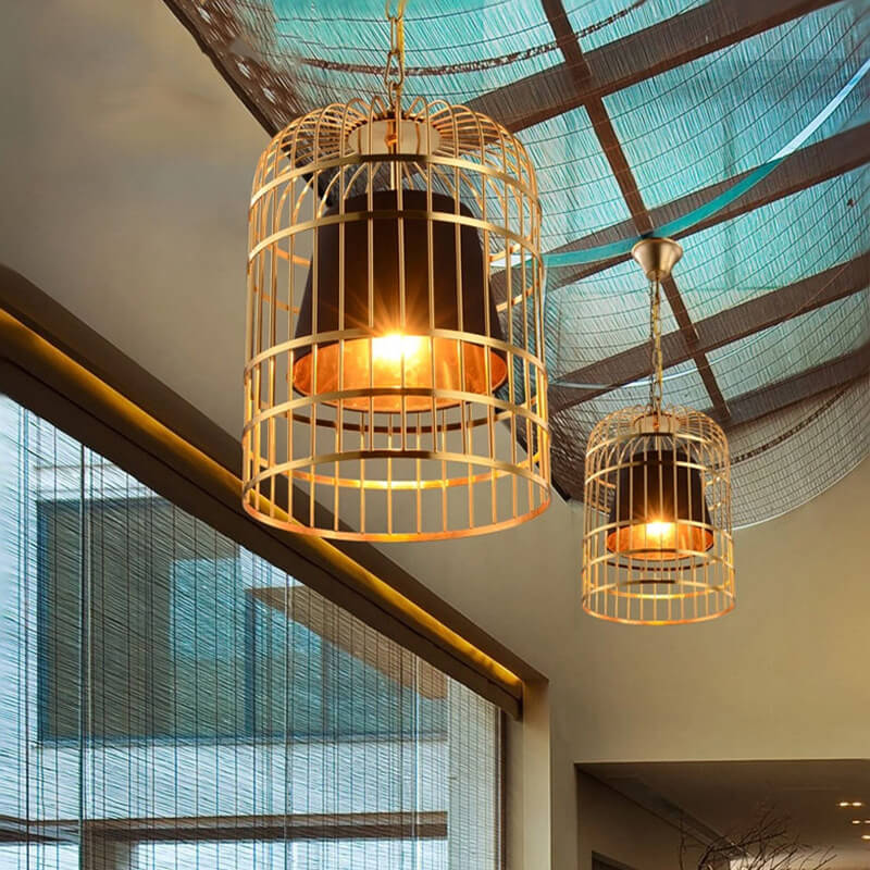 Golden Birdcage Metal 1-Light Cone Shade Pendant Light