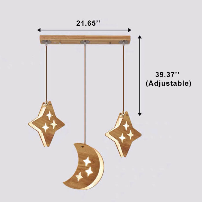 Nordic Wooden 3-Light Moon/Star Chandeliers