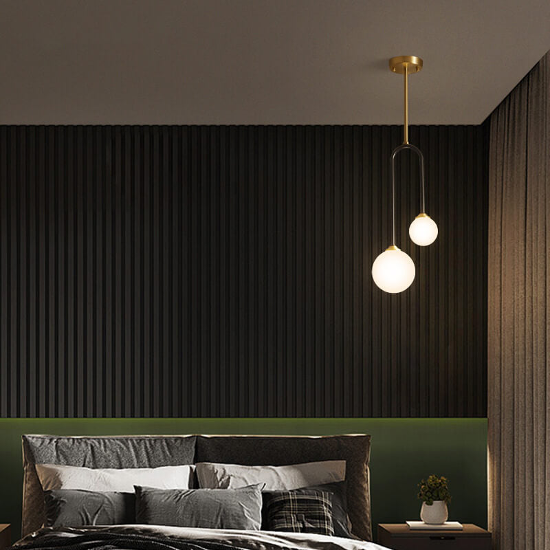 Minimalistische Glaskugel 2-Licht U-förmige Deckenleuchte 