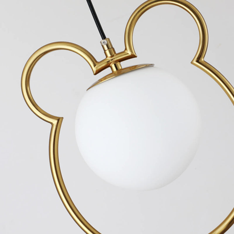 Nordic Little Bear Lines Frame White Glass Ball Shade 1-Light Pendant Light