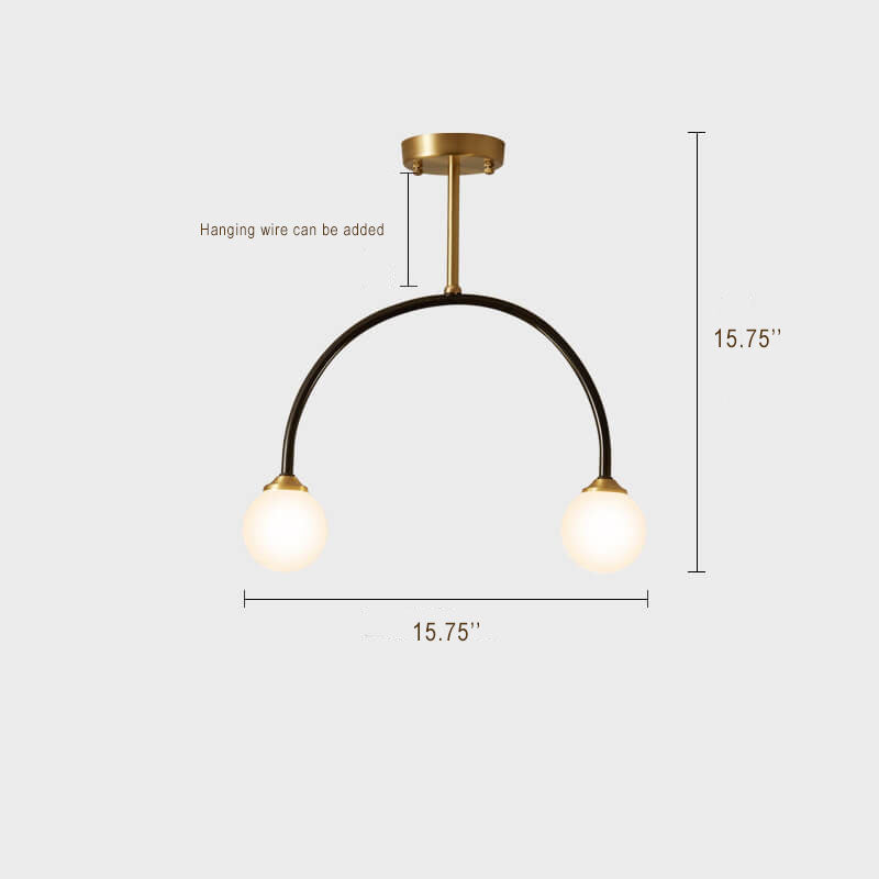 Minimalistische Glaskugel 2-Licht C-förmige Deckenleuchte 
