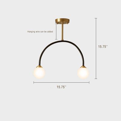 Minimalist Glass Ball 2-Light C Shape Semi-Flush Mount Lighting