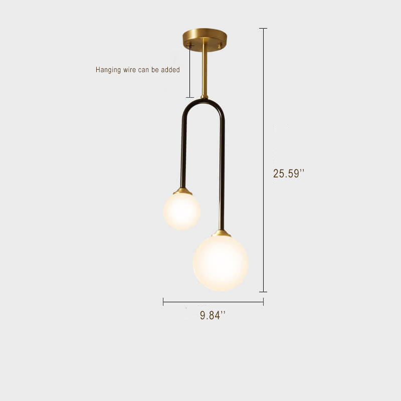Minimalistische Glaskugel 2-Licht U-förmige Deckenleuchte 