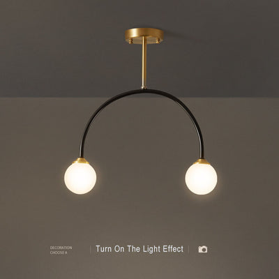 Minimalist Glass Ball 2-Light C Shape Semi-Flush Mount Lighting