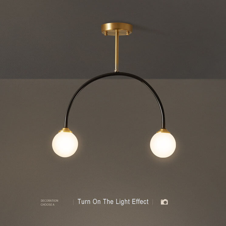 Minimalist Glass Ball 2-Light C Shape Semi-Flush Mount Lighting