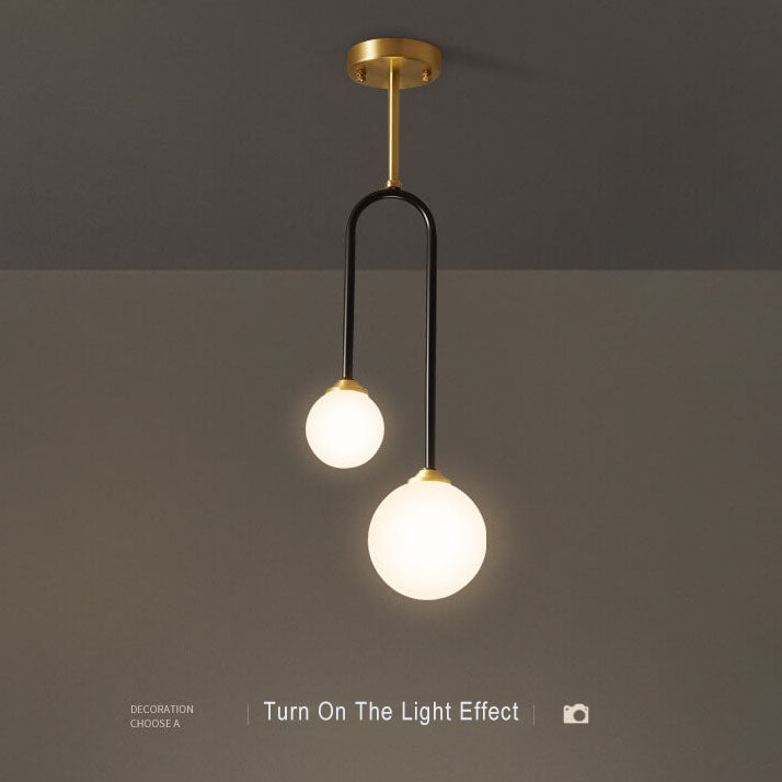 Minimalistische Glaskugel 2-Licht U-förmige Deckenleuchte 