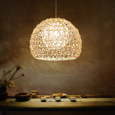 Rattan Weben 1-Licht Halbkreis Kuppel Pendelleuchte 