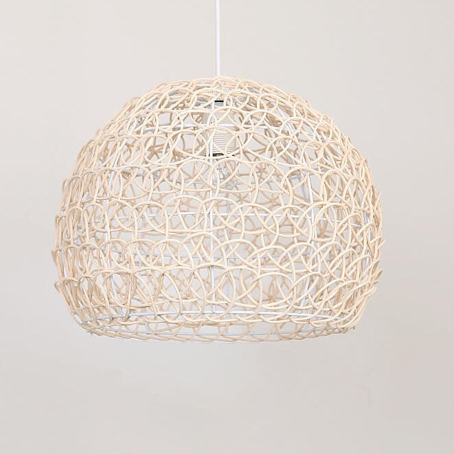 Rattan Weaving 1-Light Half-Circle Dome Pendant Light