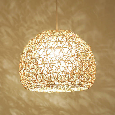 Rattan Weaving 1-Light Half-Circle Dome Pendant Light