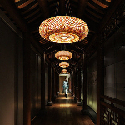 Modern Bamboo Weaving Round 1-Light Chinese Pendant Light