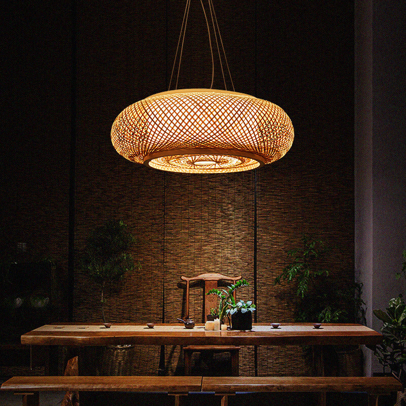 Modern Bamboo Weaving Round 1-Light Chinese Pendant Light