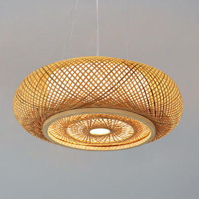 Modern Bamboo Weaving Round 1-Light Chinese Pendant Light