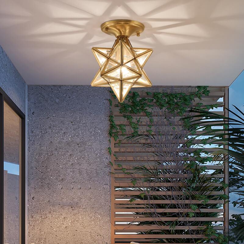 Modern 1-Light Star Pentagram Shaped Semi-Flush Mount Lighting