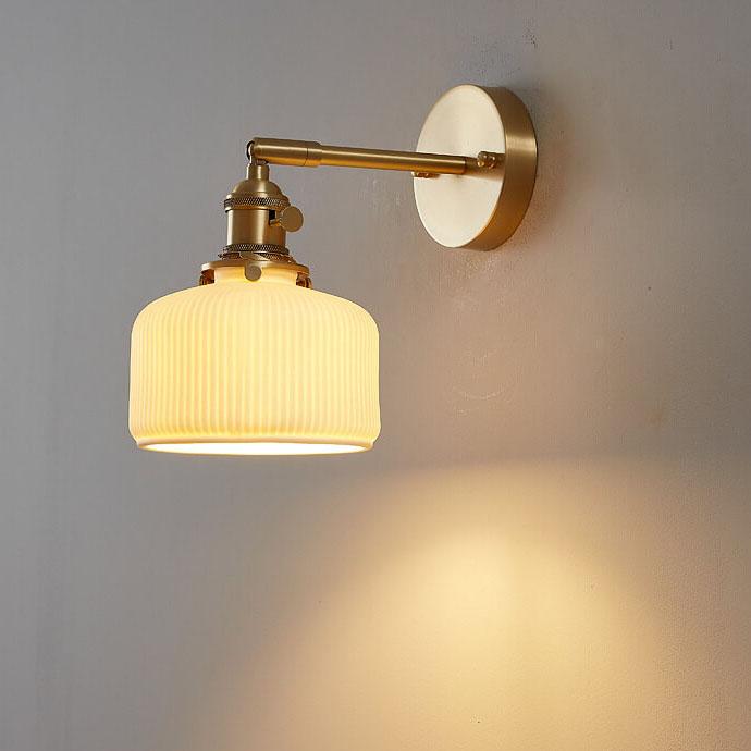 Modern Minimalist Striped Ceramic Jar 1-Light Wall Sconce Lamp