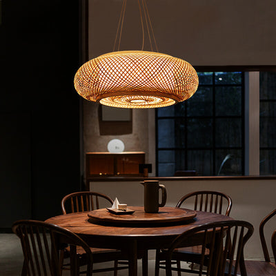 Modern Bamboo Weaving Round 1-Light Chinese Pendant Light