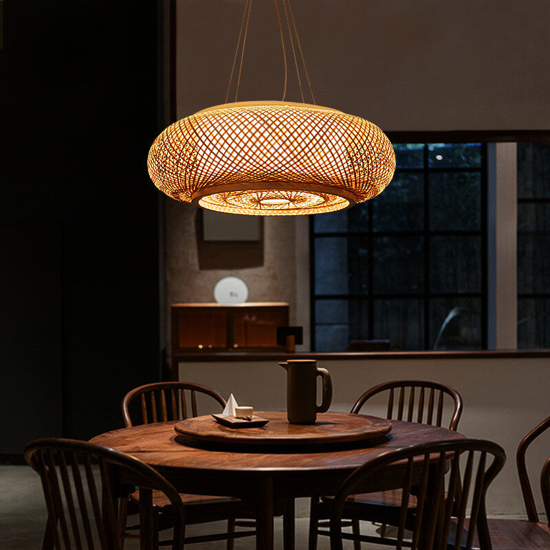 Modern Bamboo Weaving Round 1-Light Chinese Pendant Light