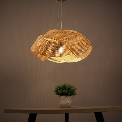 Modern Rattan Weaving Twist Globe Shape 1-Light Pendant Light