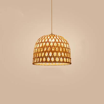 Modern Bamboo Weaving Half Circle 1-Light Rustic Pendant Light