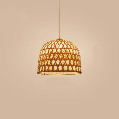 Modern Bamboo Weaving Half Circle 1-Light Rustic Pendant Light