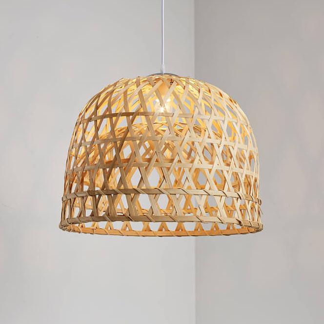 Modern Bamboo Weaving Half Circle 1-Light Rustic Pendant Light