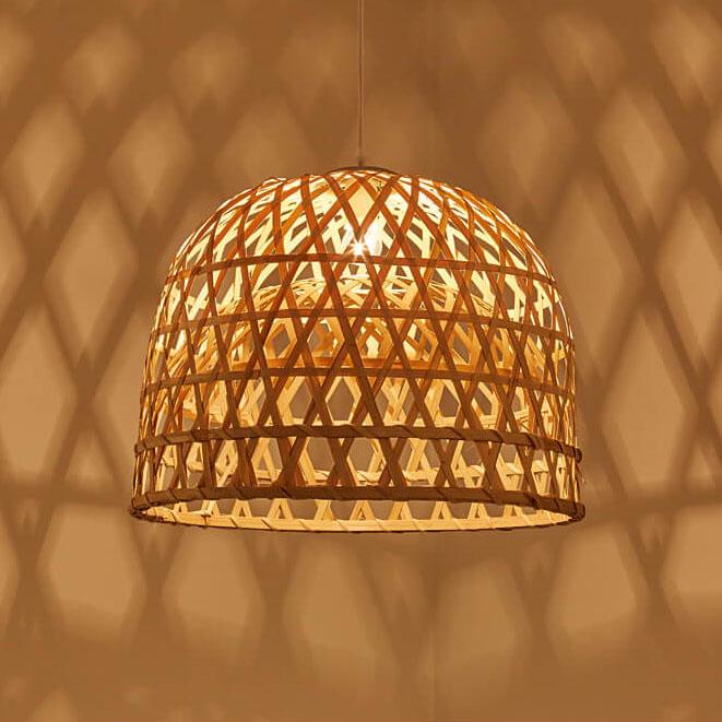 Modern Bamboo Weaving Half Circle 1-Light Rustic Pendant Light
