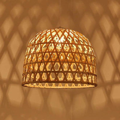 Modern Bamboo Weaving Half Circle 1-Light Rustic Pendant Light