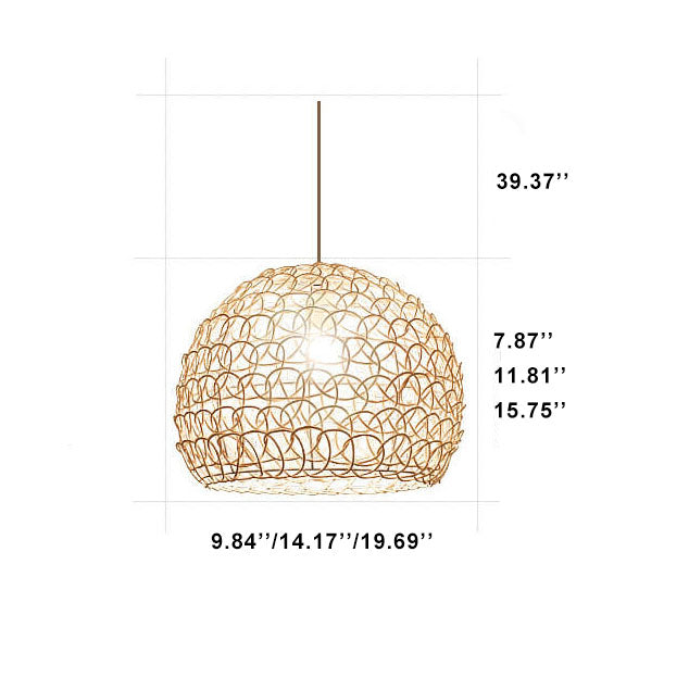 Rattan Weaving 1-Light Half-Circle Dome Pendant Light