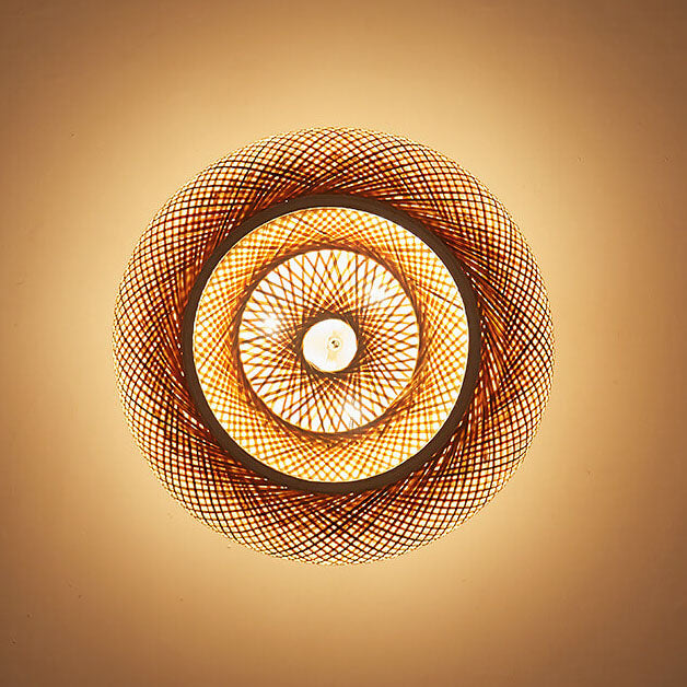 Modern Bamboo Weaving Round 1-Light Chinese Pendant Light