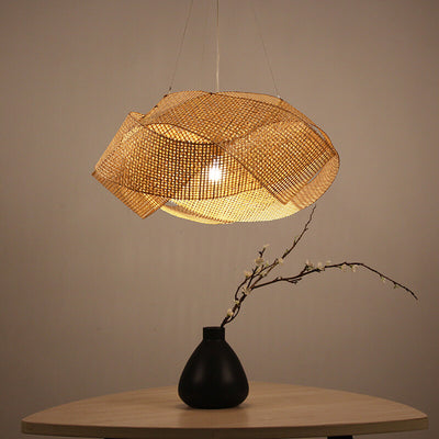 Modern Rattan Weaving Twist Globe Shape 1-Light Pendant Light