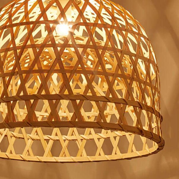 Modern Bamboo Weaving Half Circle 1-Light Rustic Pendant Light