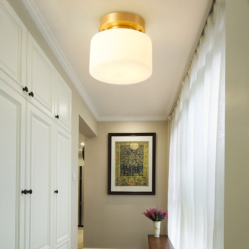 Modern Nordic Cylinder Glass 1-Light Semi-Flush Mount Lighting For Bedroom