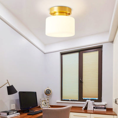 Modern Nordic Cylinder Glass 1-Light Semi-Flush Mount Lighting For Bedroom