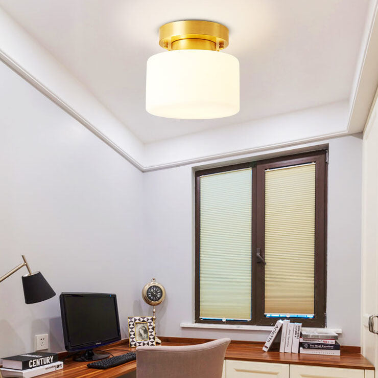 Modern Nordic Cylinder Glass 1-Light Semi-Flush Mount Lighting For Bedroom