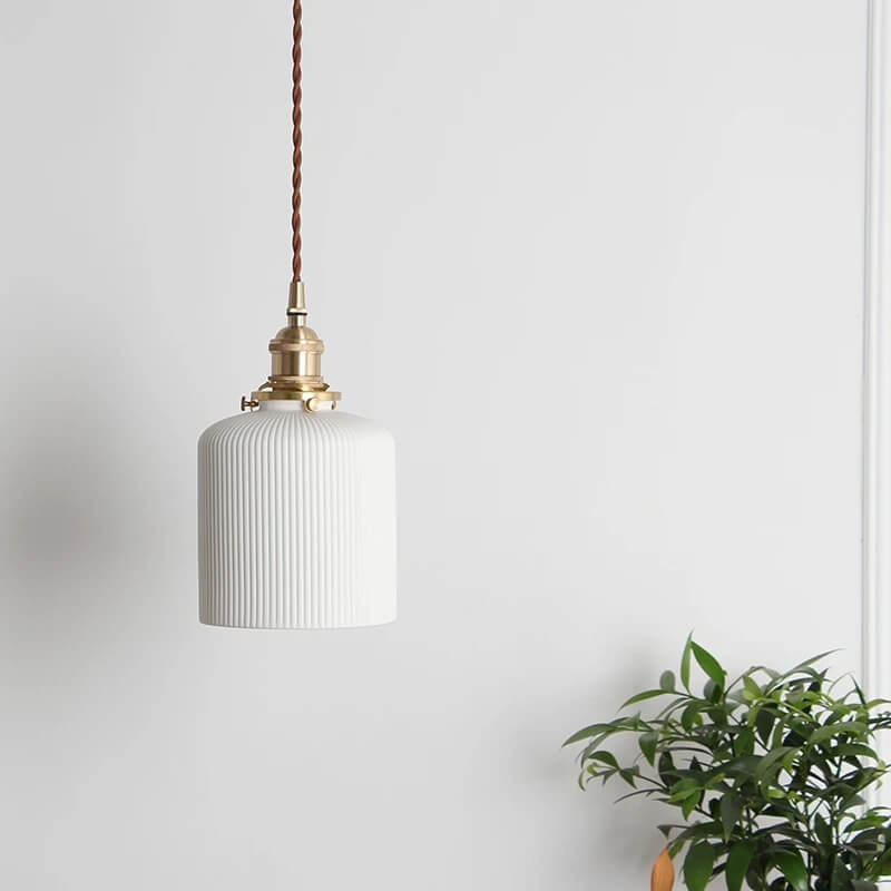 Lumière suspendue en forme de pot à longueur réglable avec 1 ampoule en céramique texturée 