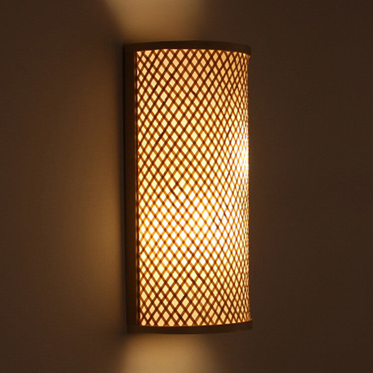 Modern Bamboo Weaving Half Round 1-Light Wall Sconce Lamp