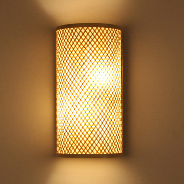 Modern Bamboo Weaving Half Round 1-Light Wall Sconce Lamp