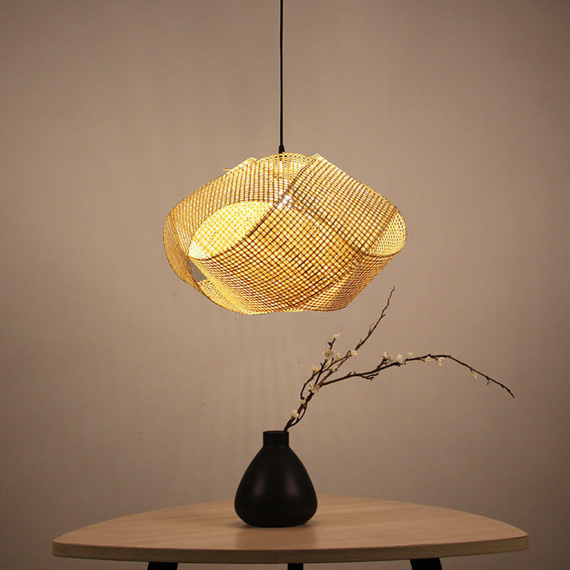 Modern Rattan Weaving Twist Globe Shape 1-Light Pendant Light