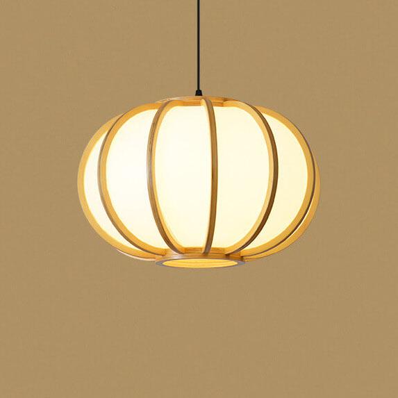 Modern Wood Pumpkin 1-Light Japanese Beige Pendant Light