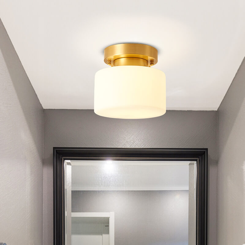 Modern Nordic Cylinder Glass 1-Light Semi-Flush Mount Lighting For Bedroom